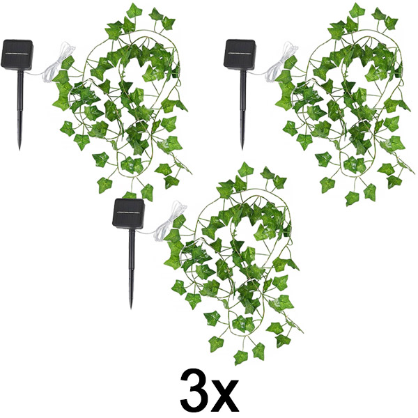3x Solárne rozprávkové svetlá s umelými listami brečtanu (5 m) | LEAFGLO